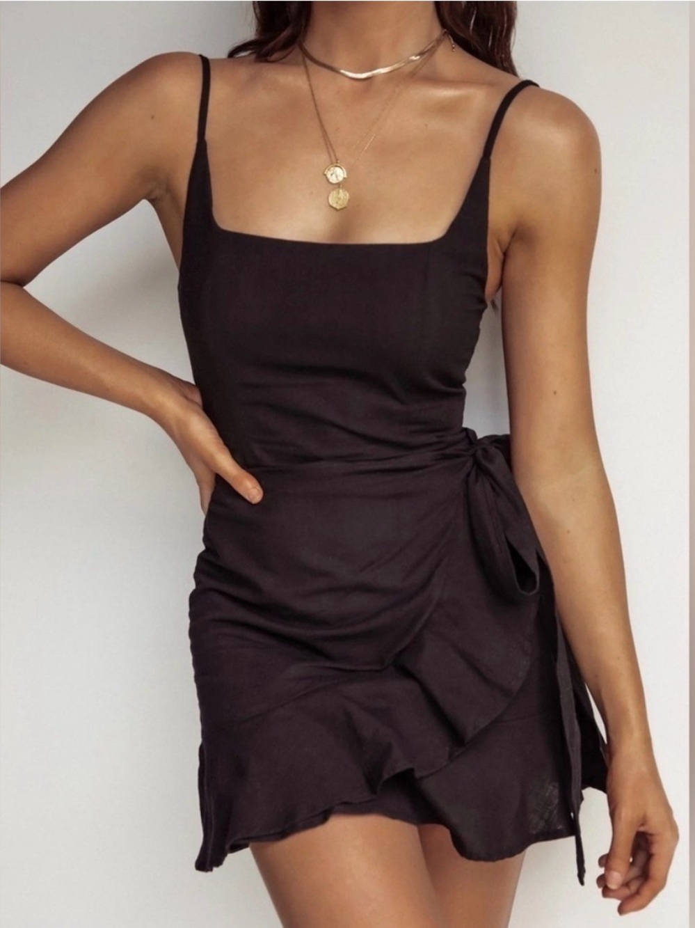 Princess Polly Black Square Neck Wrap Mini Dress